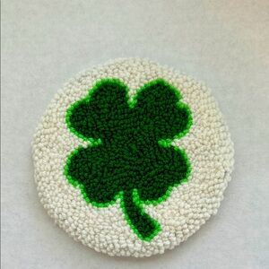 Shamrock 4 leaf clover design punch needle coaster handmade